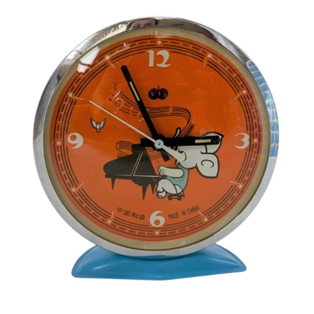 Vintage Five Rams Baby Elephant Playing Piano Wind Up Animated Alarm Clock